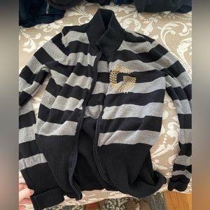 G by guess womens zip up black and grey bling sweater